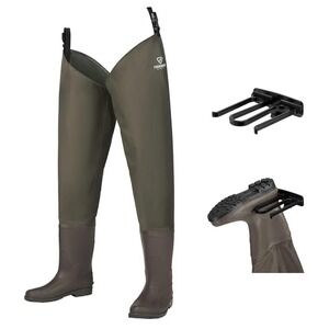 HISEA Bootfoot Hip Waders Mens 10 Green Nylon PVC Waterproof Fishing Boots